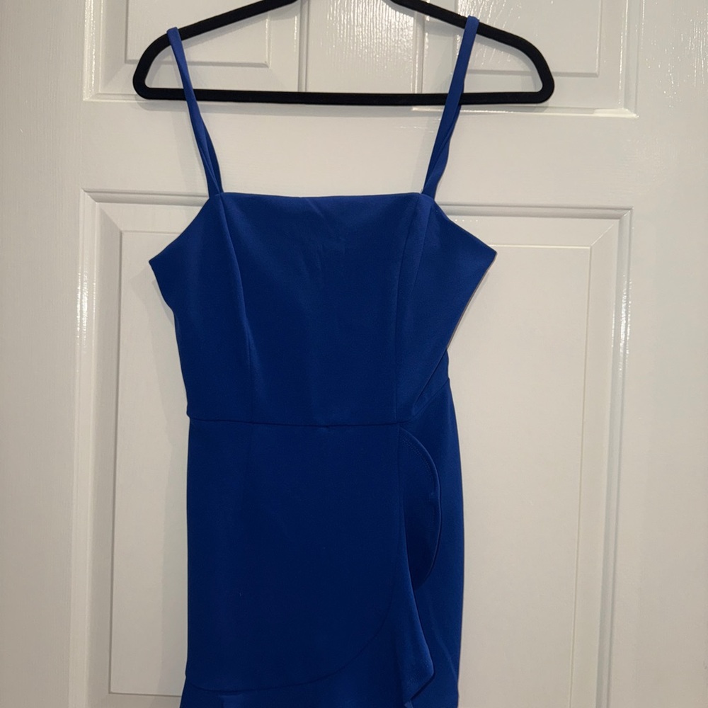 Elegant Blue Spaghetti Strap Romper/ Dress